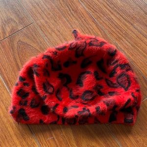 Dolls Kill Cheetah print red beret